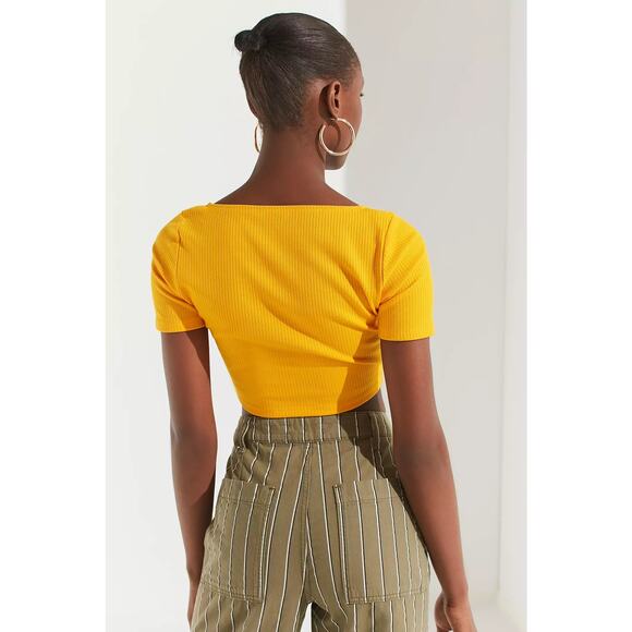 Urban Outfitters Tessa Tie Front Cropped Top Yellow V-Neck Women’s Small Y2K - Picture 7 of 14